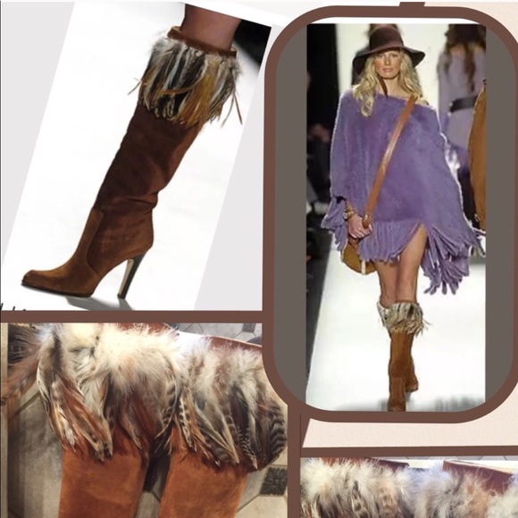 Michael Kors Shoes - Michael kors suede ostrich feather boots size 7M